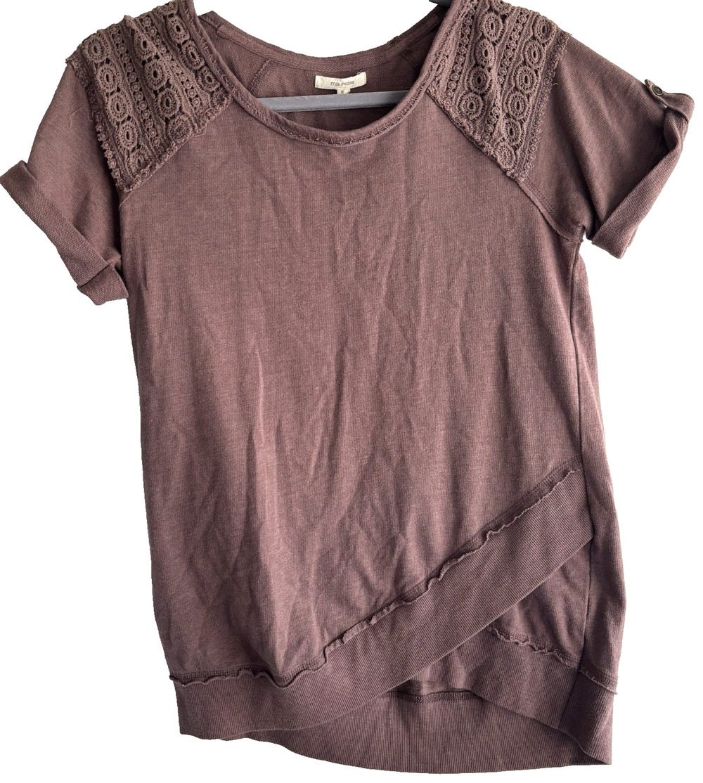 Maurices Casual Top Shirt Womens Size S Brown Short Sleeve Cotton blend